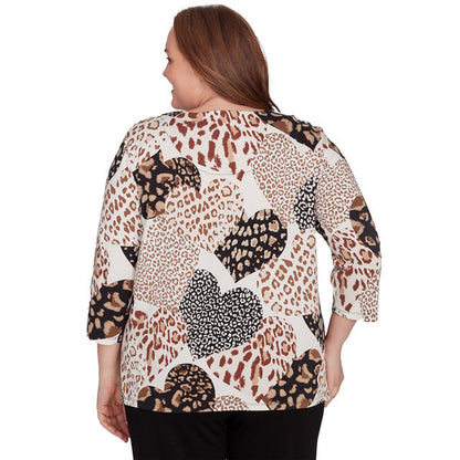 Alfred Dunner Women's Animal Print Hearts Top