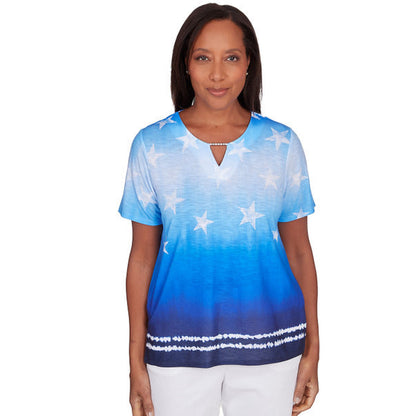 Alfred Dunner Women's Tie Dye Stars Short Sleeve Tops