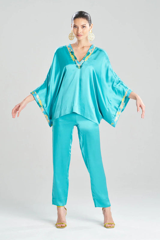 Natori Key Essentials Embroidered Kimono Sleeve Silk Top