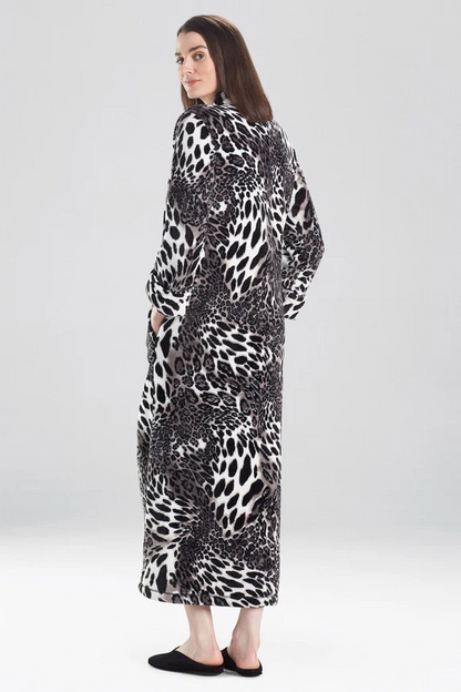 Natori Plush Leopard Zip Caftan