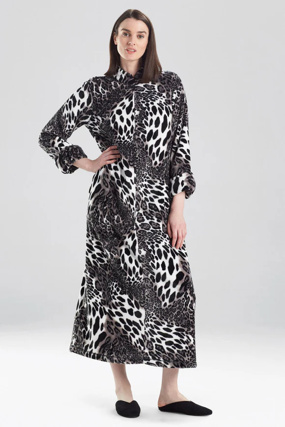 Natori Plush Leopard Zip Caftan