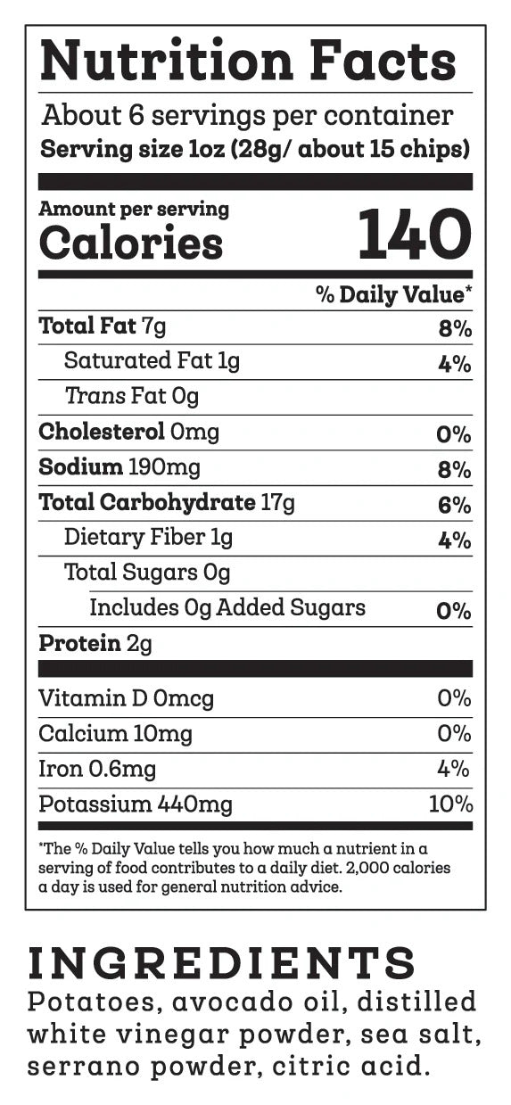 Siete Foods Sea Salt & Vinegar Kettle Cooked Potato Chips with a Hint of Serrano - 6 bags