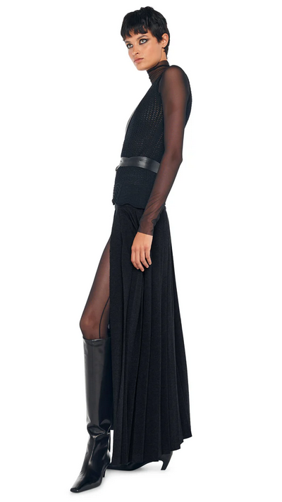 Norma Kamali Women's PLEATED LONG SKIRT WITH SLIT