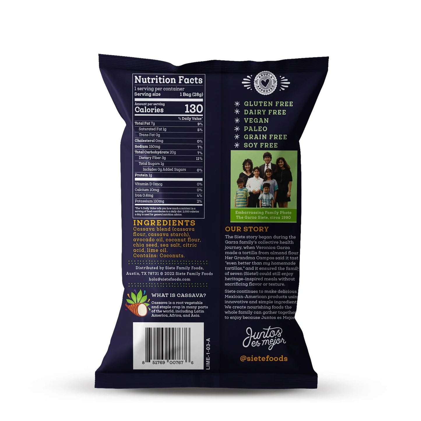 Siete Foods Lime Grain Free Tortilla Chips 1 oz - 24 bags