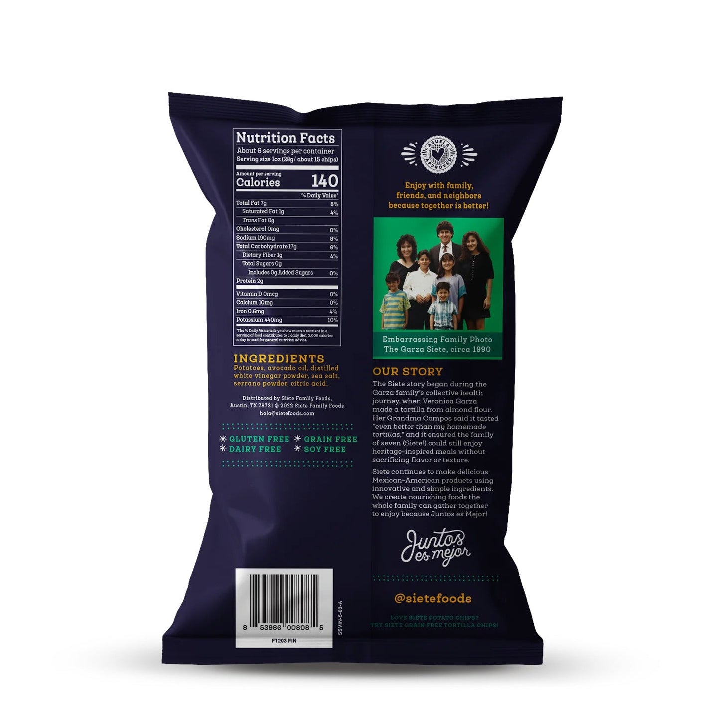 Siete Foods Sea Salt & Vinegar Kettle Cooked Potato Chips with a Hint of Serrano - 6 bags