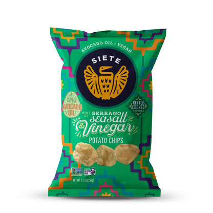 Siete Foods Sea Salt & Vinegar Kettle Cooked Potato Chips with a Hint of Serrano - 6 bags