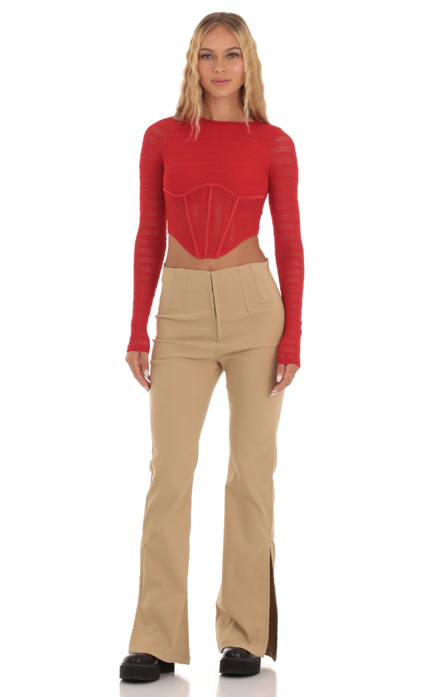 Lucy in the Sky Long Sleeve Corset Top in Red