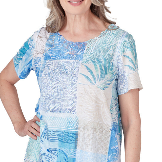 Alfred Dunner Women's Patchwork Leaf T-Shirt With Lace Detail