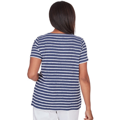 Alfred Dunner Women's Lace Neck Striped Split Hem Tee 2