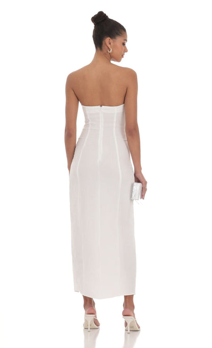 Lucy in the Sky Jacquard Strapless Maxi Dress in White