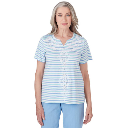 Alfred Dunner Women's Multi-Stripe Medallion Top