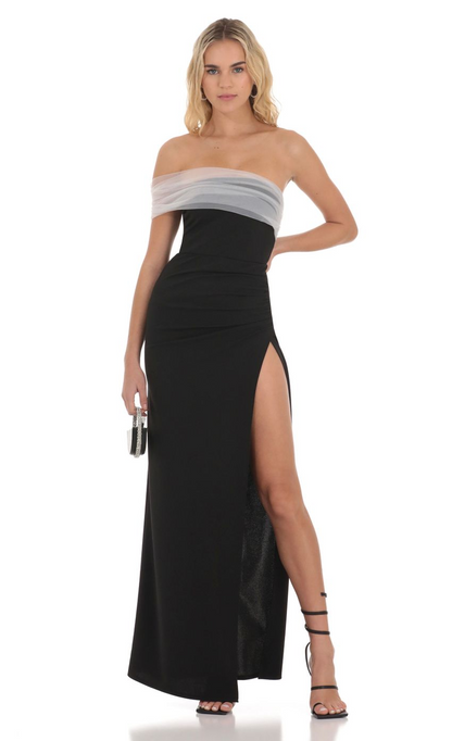 Lucy in the Sky Off Shoulder Tulle Sleeve Maxi Dress