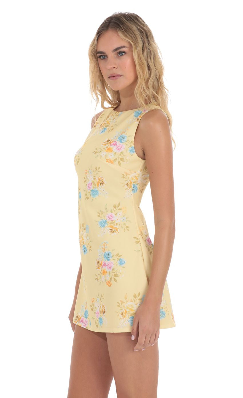 Lucy in the Sky Floral High Neck Dress in Yellow