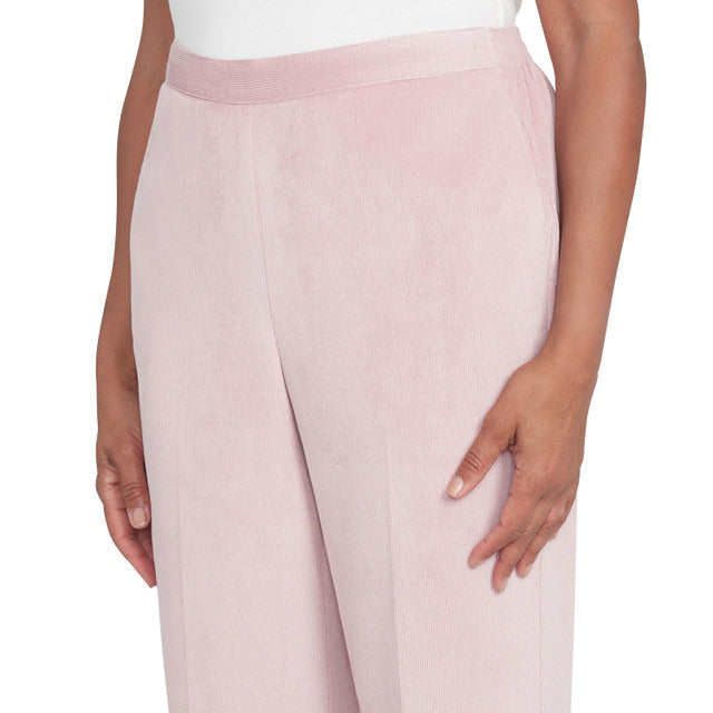 Alfred Dunner Women's Corduroy Elastic Waist Short Length Pleated Pant - ROSE