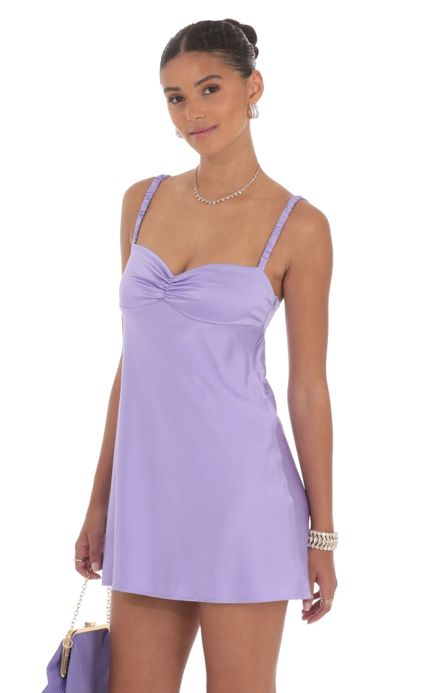 Lucy in the Sky Satin Babydoll Dress in Purple