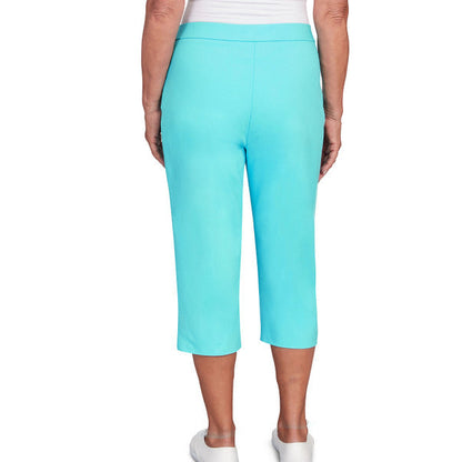 Alfred Dunner Women's Flat Front Split Hem Allure Clamdigger Pant - TURQUOISE