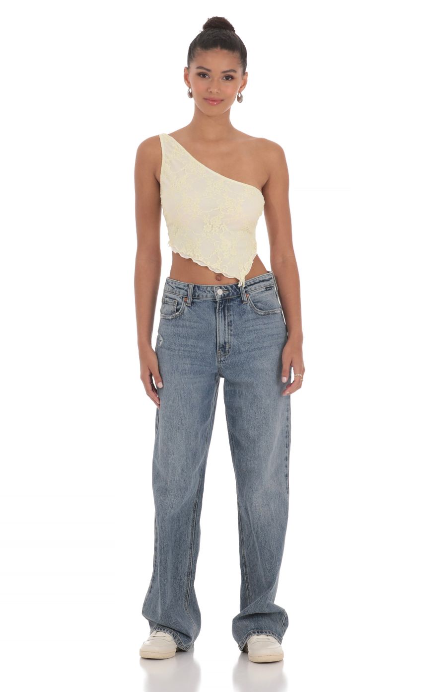 Lucy in the Sky One Shoulder Lace Top in Yellow