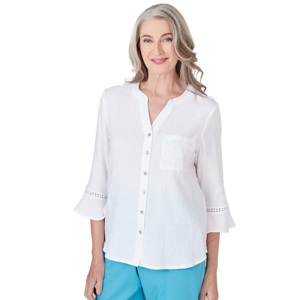 Alfred Dunner Women's Summer Button Down Gauze Top