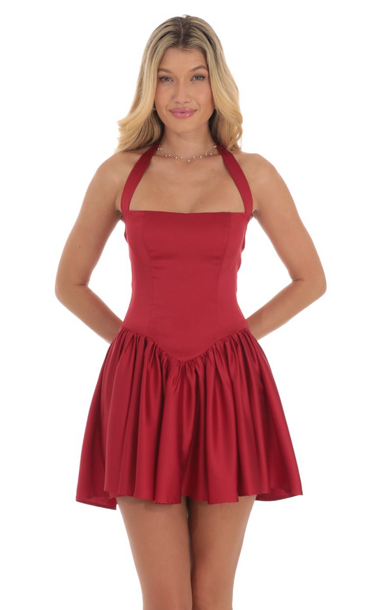 Lucy in the Sky Satin Halter A-line Dress