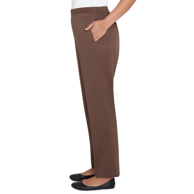 Alfred Dunner Women's Soft Microfiber Side Seam Pocket Short Length Pant - CHOCOLATE