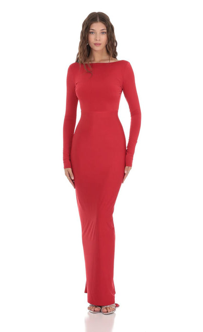 Lucy in the Sky Bodycon Open back Dress in Red