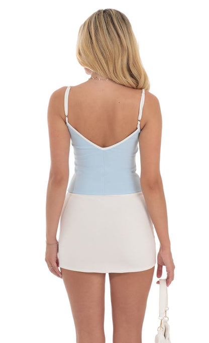 Lucy in the Sky Outline Front Tie Top in Baby Blue