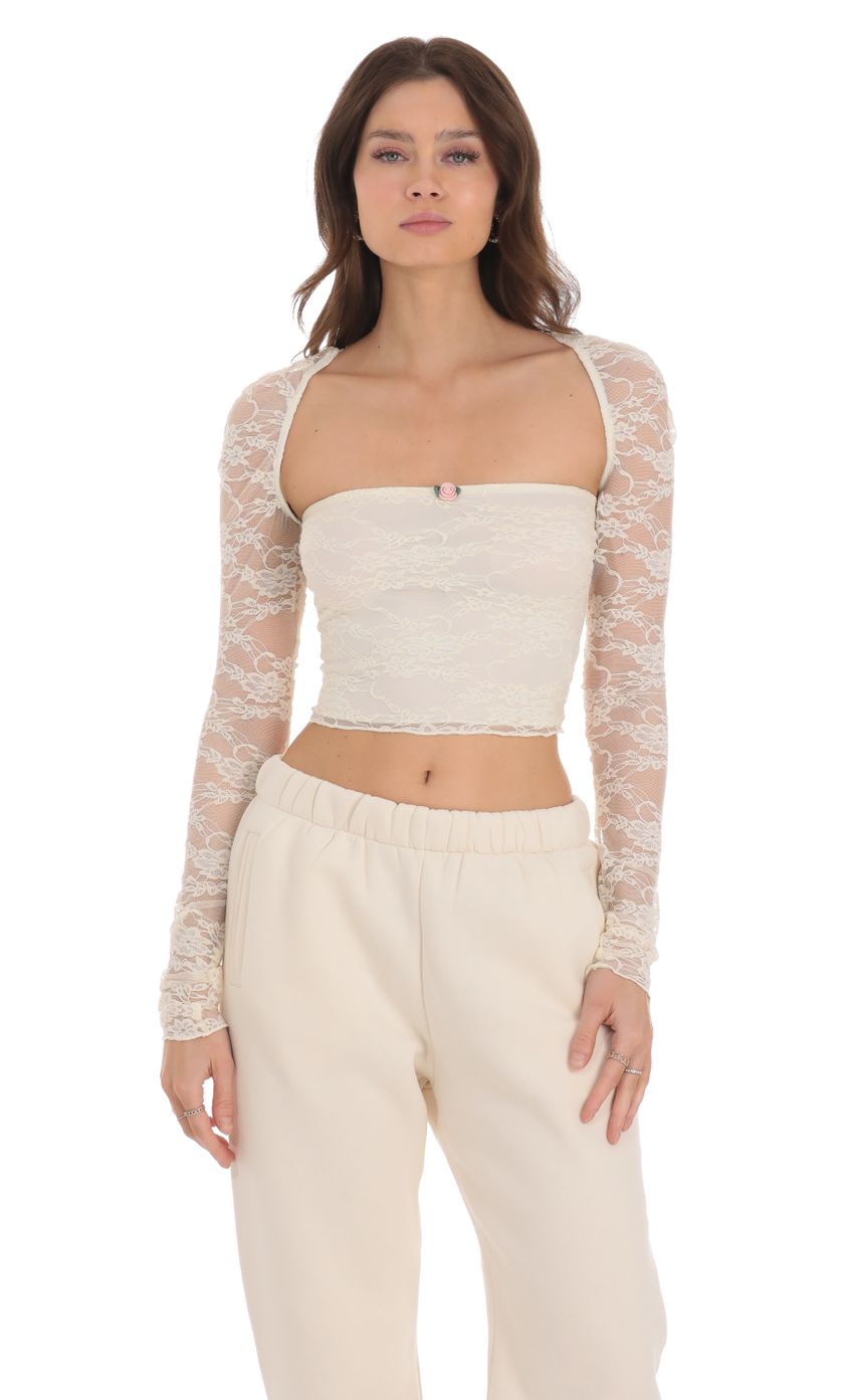 Lucy in the Sky Lace Long Sleeve Top in Cream