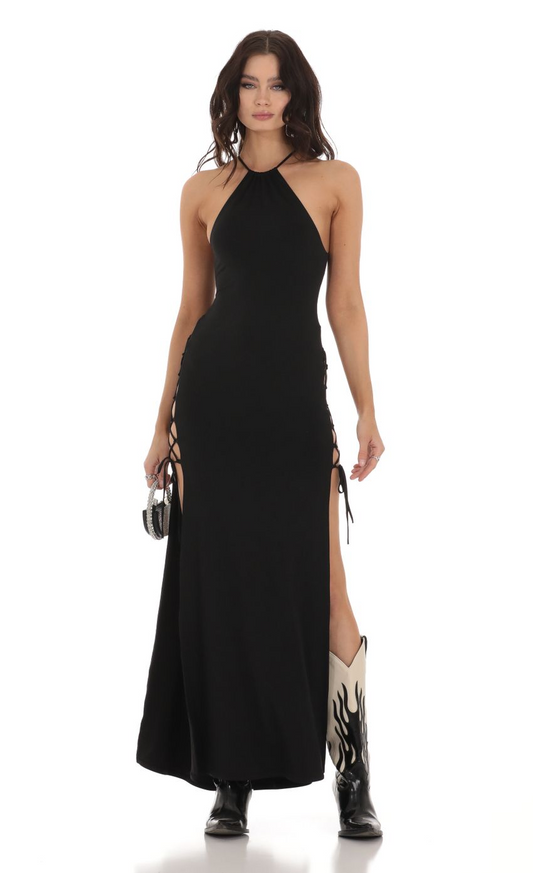 Lucy in the Sky Double Slit Dress in Black