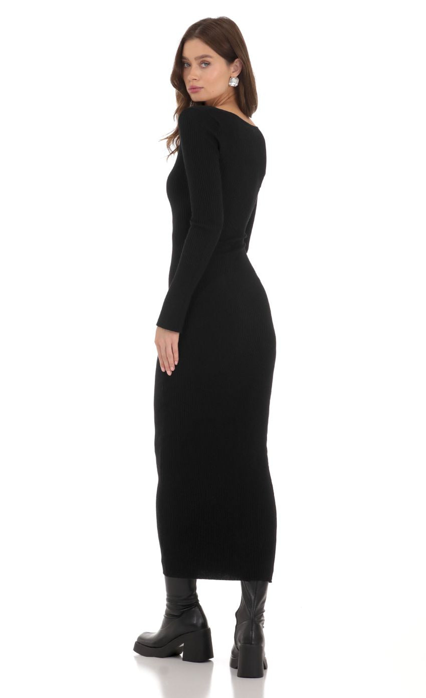 Lucy in the Sky Ribbed Cutout Dress in Black