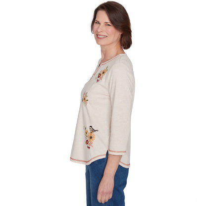 Alfred Dunner Women's Sunflowers And Birds Top