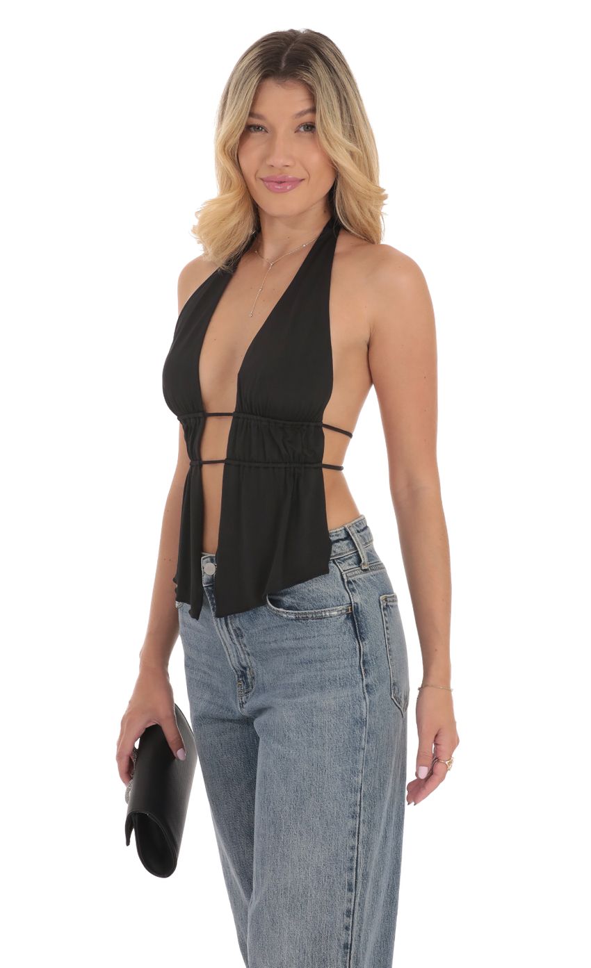 Lucy in the Sky Halter Open Back Top in Black