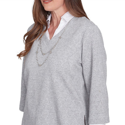 Alfred Dunner Women's Soft Collared Two In One Pullover Top with Necklace