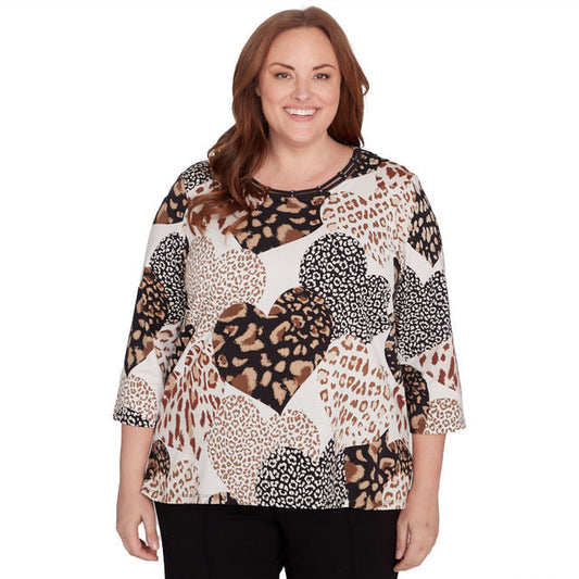 Alfred Dunner Women's Animal Print Hearts Top