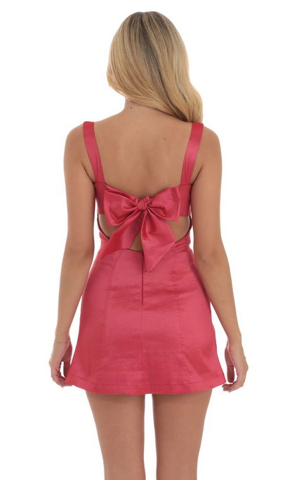 Lucy in the Sky Metallic Back Bow Bodycon Dress in Red