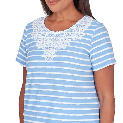 Alfred Dunner Women's Lace Neck Striped Split Hem Tee 1