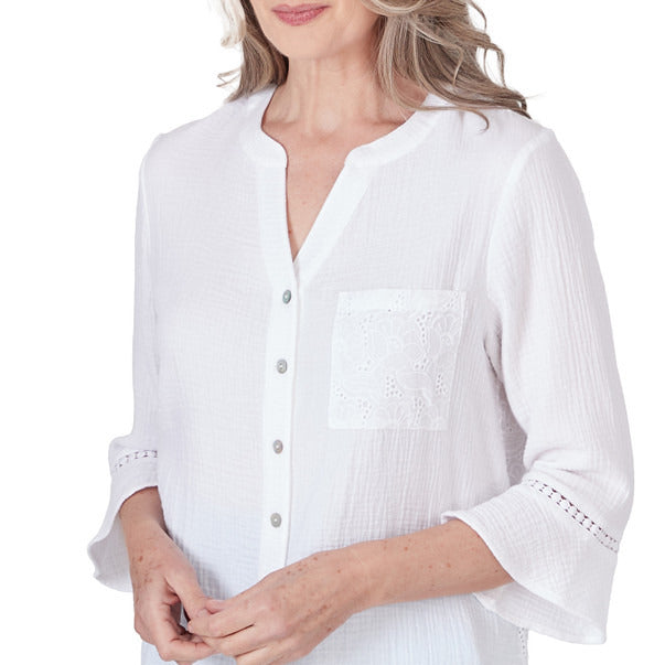 Alfred Dunner Women's Summer Button Down Gauze Top