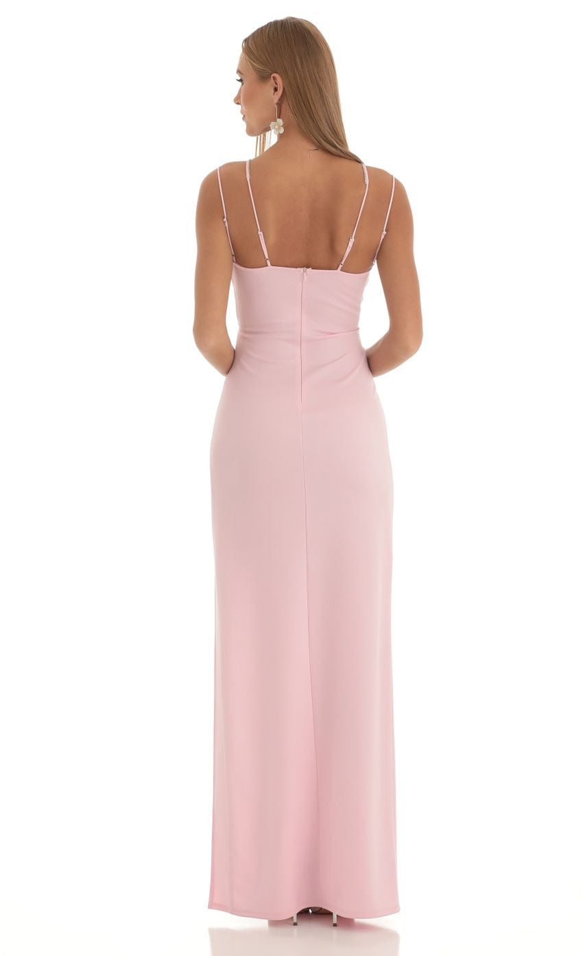 Lucy in the Sky Rhinestone Mesh Cutout Maxi Dress in Pink