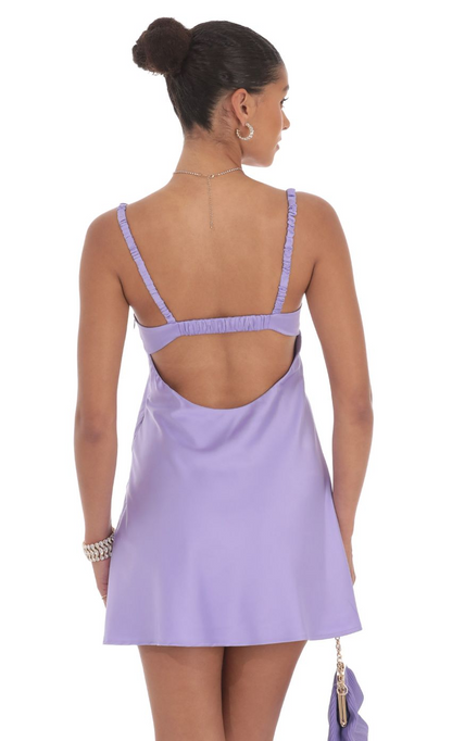 Lucy in the Sky Satin Babydoll Dress in Purple