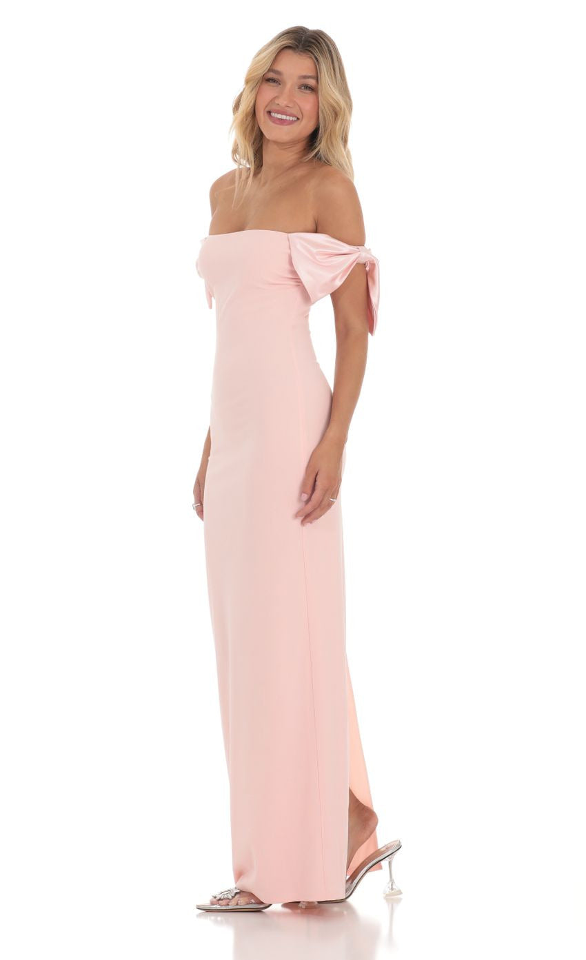 Lucy in the Sky Off Shoulder Bow Sleeve Maxi Dress in Pink