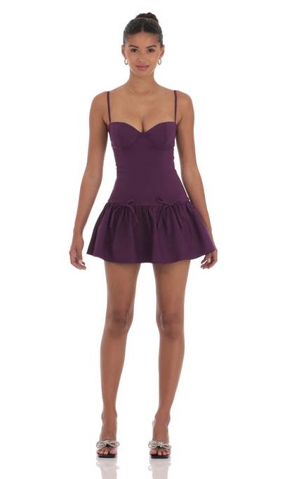 Lucy in the Sky Double Bow Drop Waist Dress in Purple