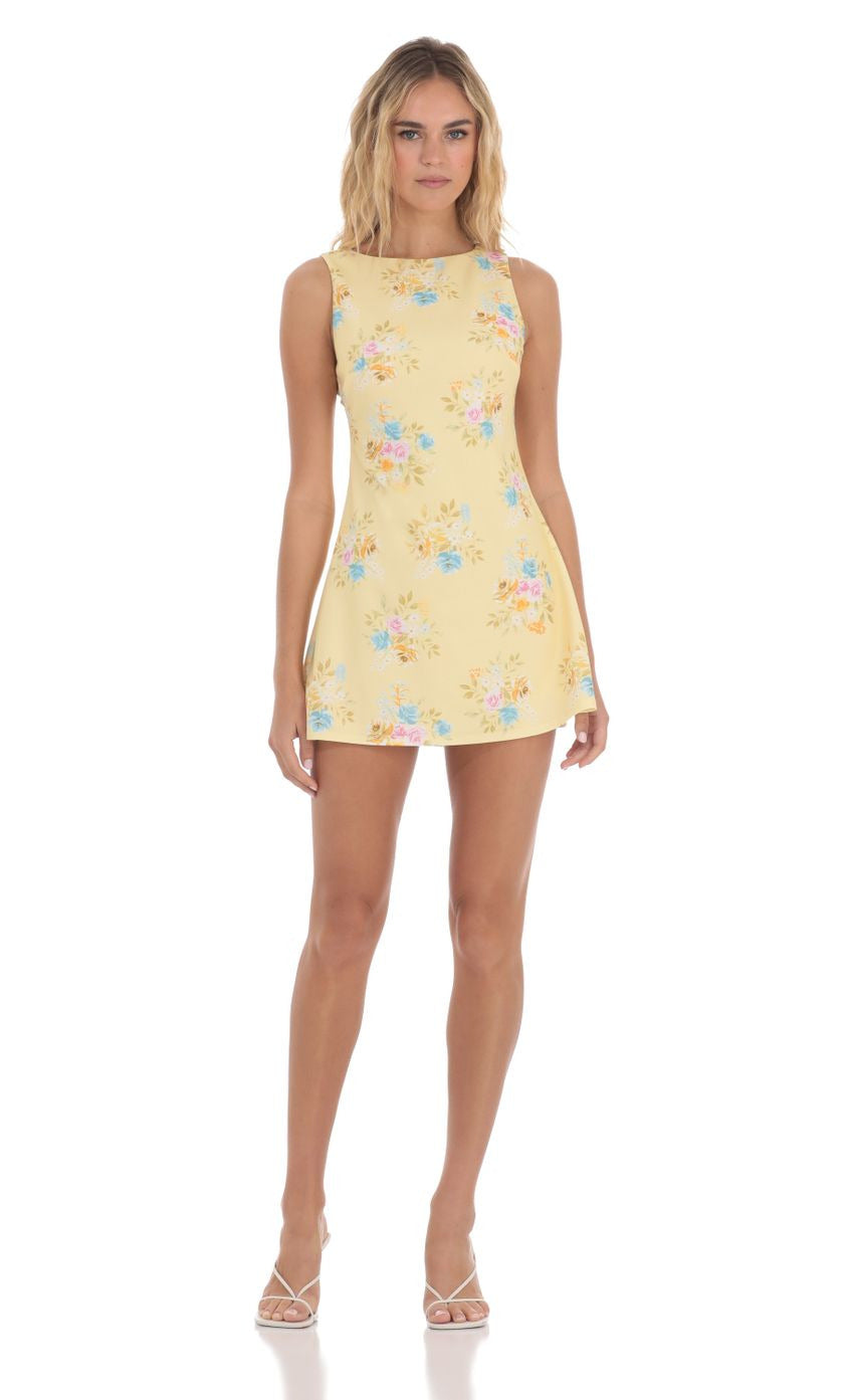 Lucy in the Sky Floral High Neck Dress in Yellow