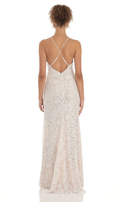 Lucy in the Sky Lace Maxi Dress in White