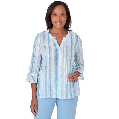 Alfred Dunner Women's Stripe Button Down Blouse Top