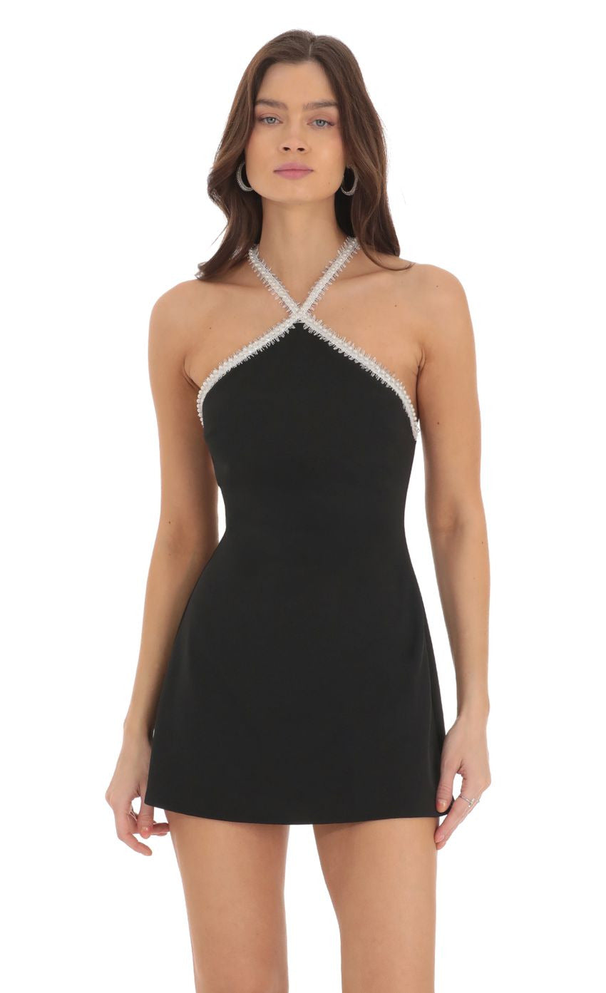 Lucy in the Sky Pearl Halter Dress in Black