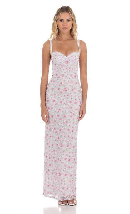 Lucy in the Sky Lace Floral Trim Maxi Dress