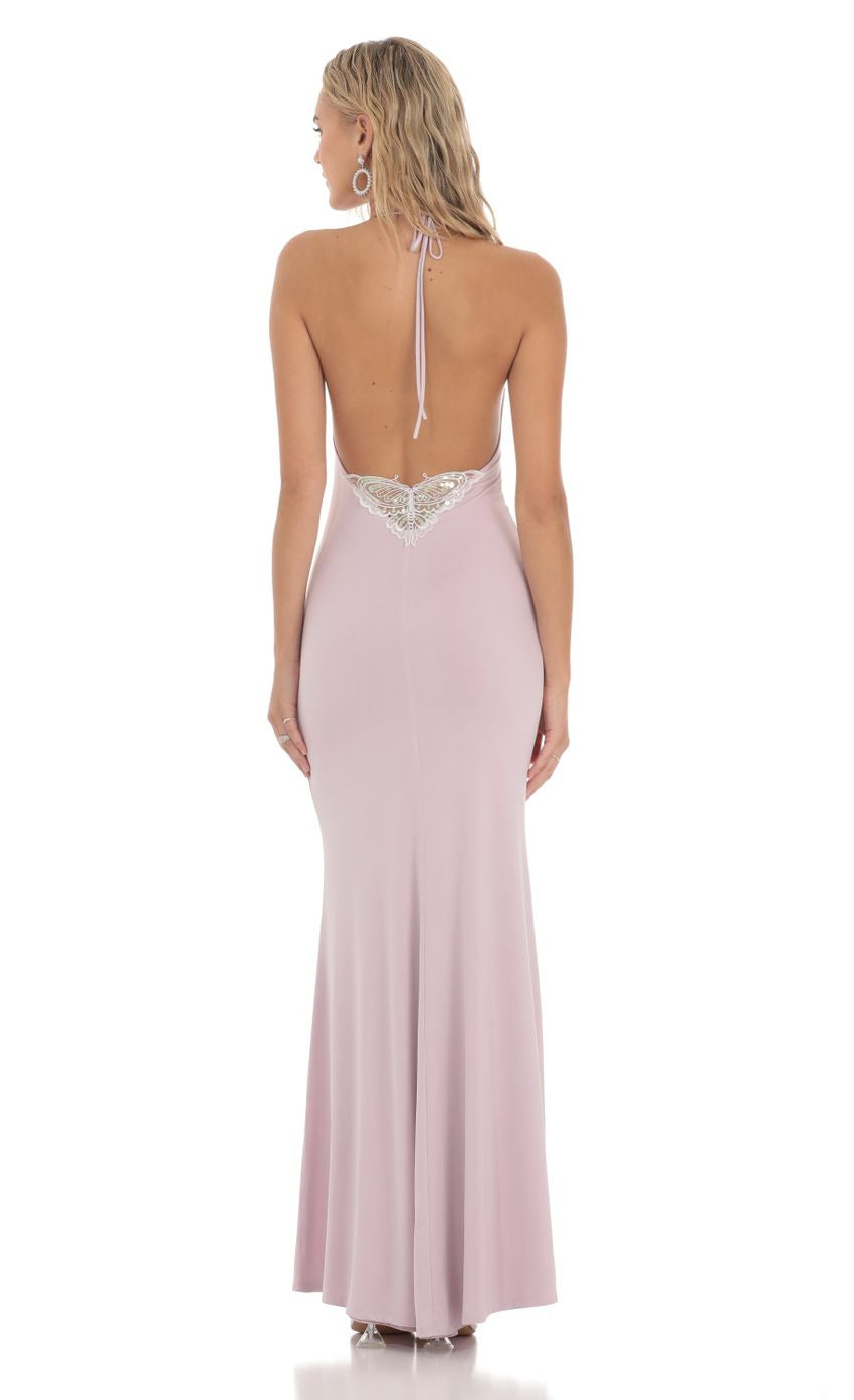 Lucy in the Sky Halter Open Back Butterfly Maxi Dress