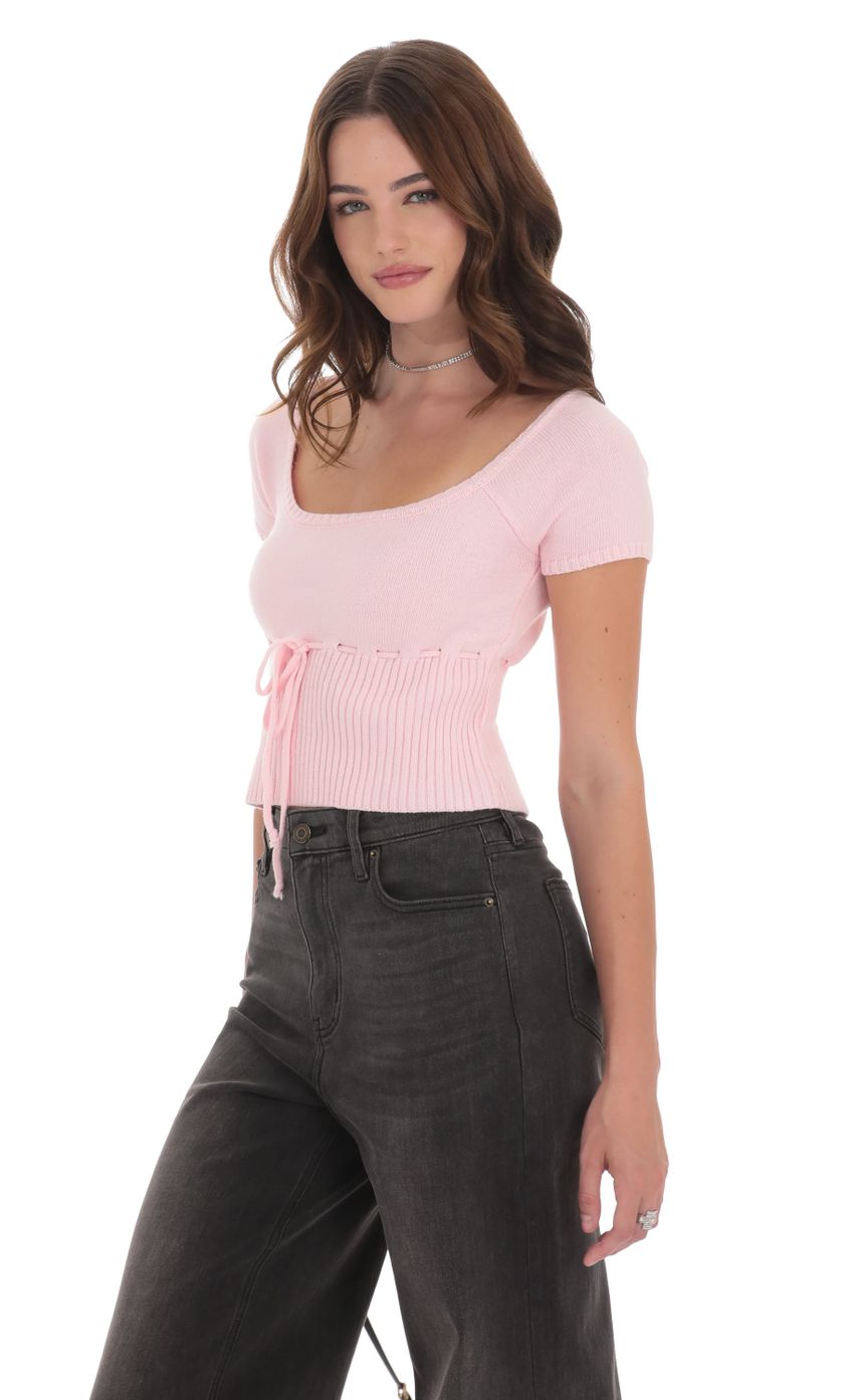 Lucy in the Sky Knit Drawstring Cinch Top in Pink