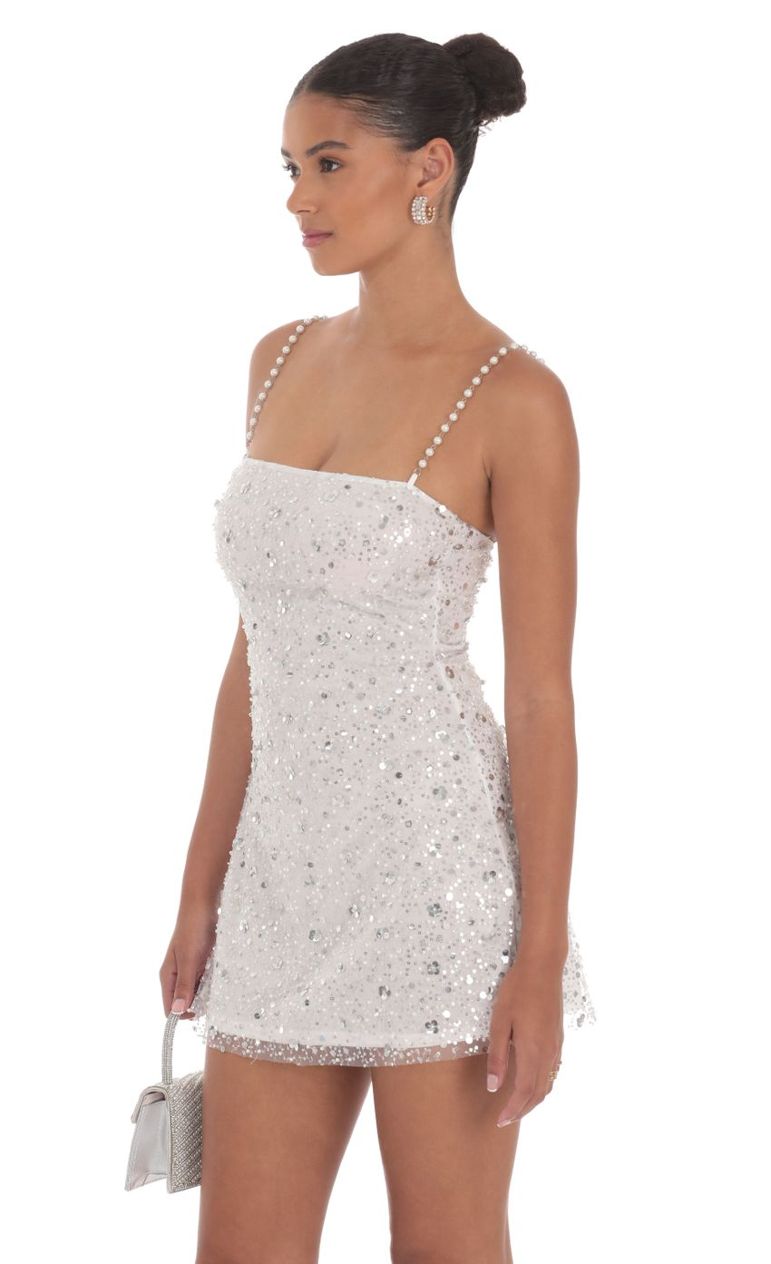 Lucy in the Sky Pearl Strap Sequin Dress in White