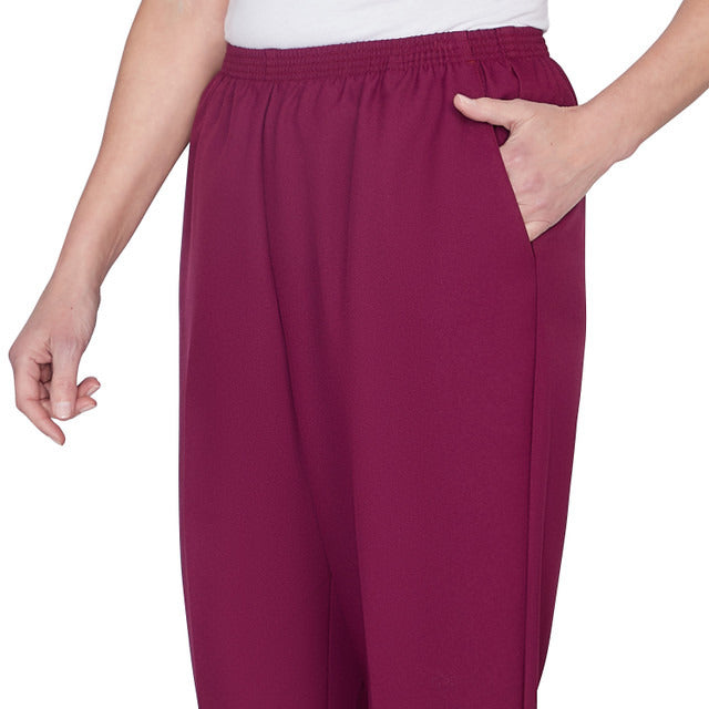 Alfred Dunner Women's Classic Accord Elastic Waist Medium Length Pant - MERLOT