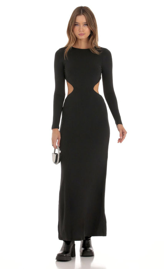 Lucy in the Sky Cutout Open Back Dress in Black